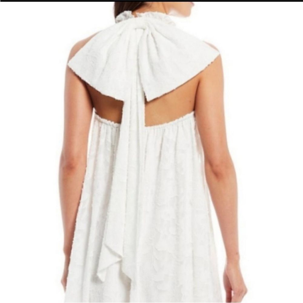 Sachin & Babi Adeline white bridal halter large bow dress 8 dillards
